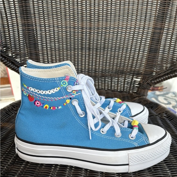 Converse Ctas Lift Platform High Top Sneakers Canvas Women Size 8 Blue/white - Picture 1 of 8